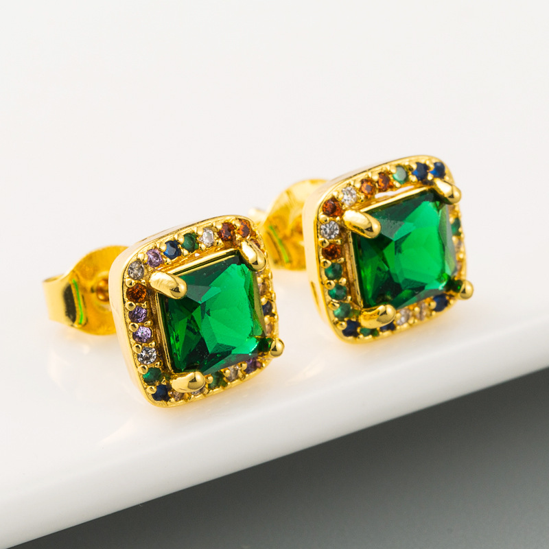 Retro Personality Luxury Emerald Earrings Ladies Brass 18k Gold Plated Micro-set Zircon Earrings Wholesale Nihaojewelry display picture 2