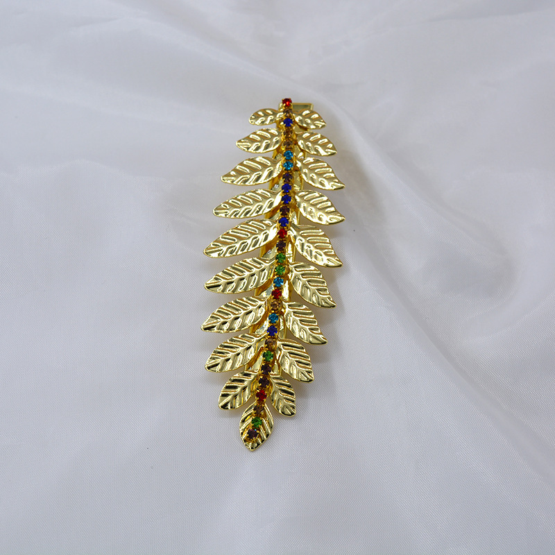 Fashion Leaf Flower Alloy Plating Artificial Crystal Hair Clip4