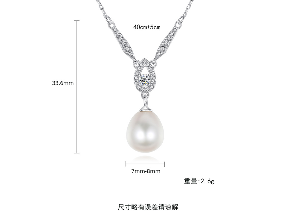 S925 Sterling Silver Pearl Exquisite Micro-inlaid Water Drop Pendant Necklace display picture 6