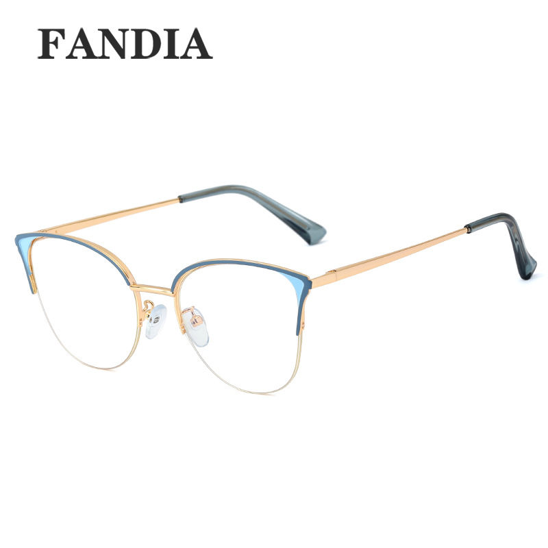 95776 nuevo medio marco de la moda de las mujeres gafas lisas europeos y americanos populares anti-azul gafas de luz gafas de miopía marco de la moda