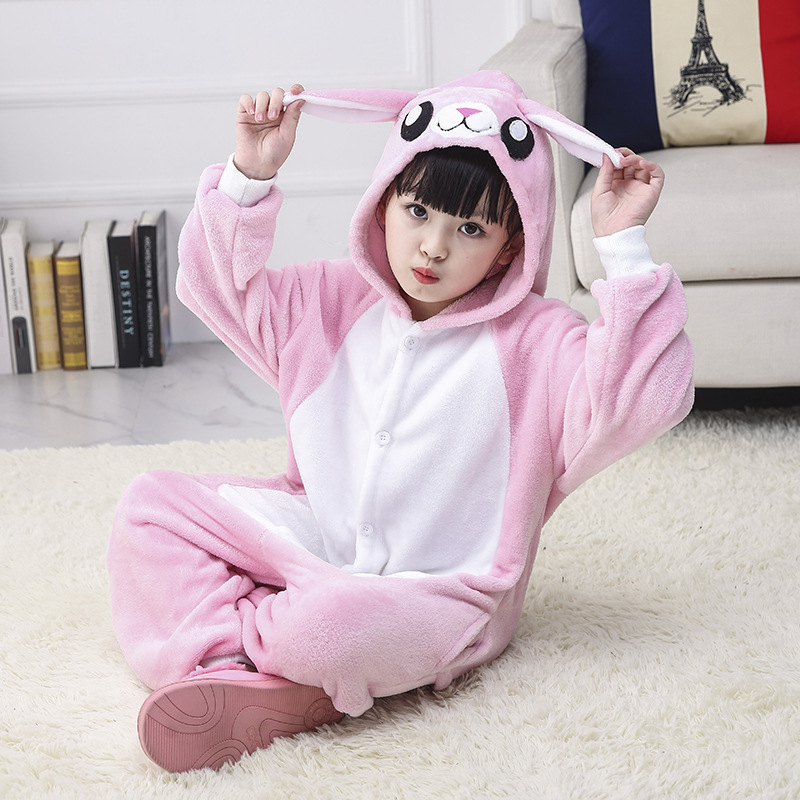 恐龙皮卡丘史迪奇加厚保暖珊瑚绒法兰绒可爱儿童卡通连体睡衣男女