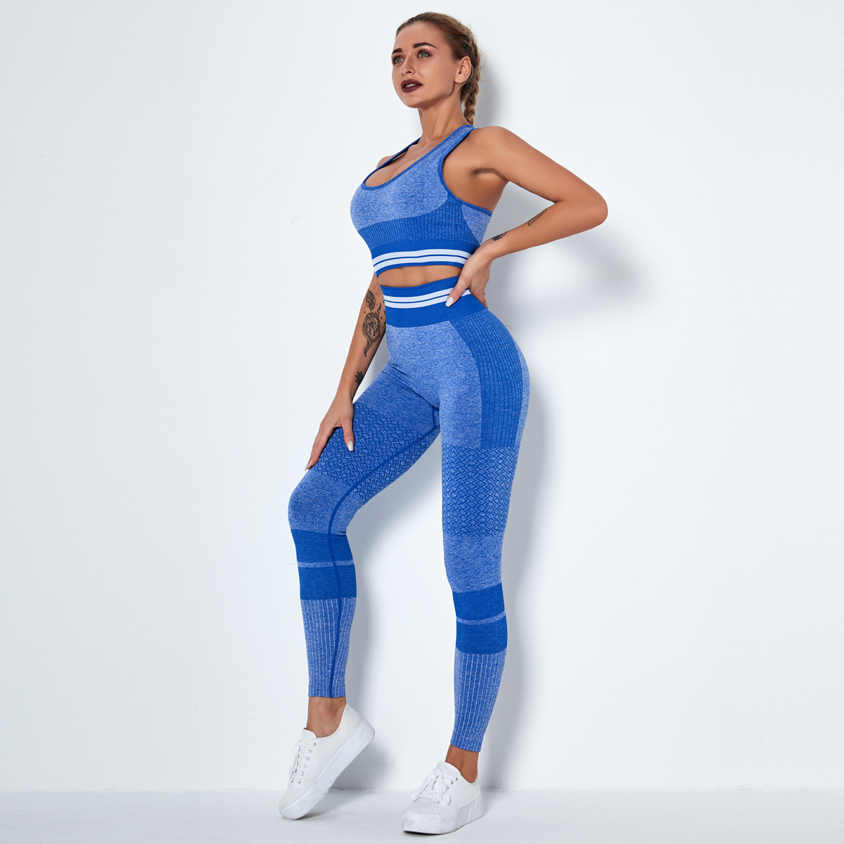 knitted seamless hollow hip-lifting yoga pants suit NSNS10720