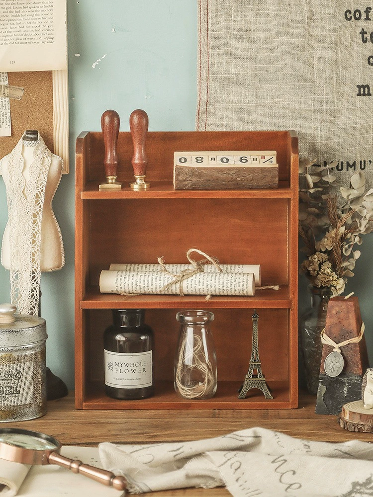 Настольная кружка, коробка для хранения Zakka, деревянный настольный шкафчик, настенное ретро крепление
