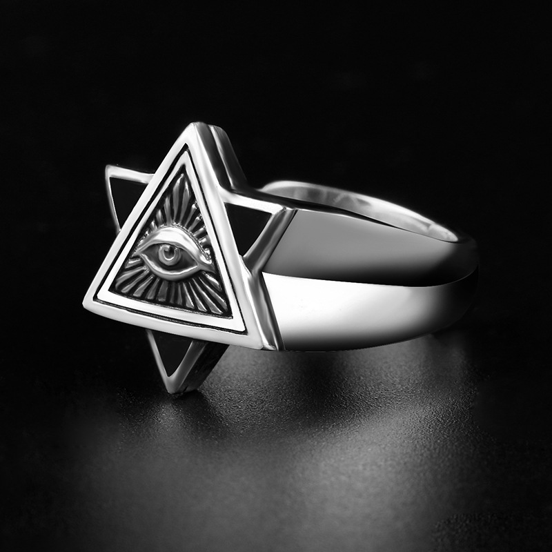 Street Occasion Copper Material Hip-hop Retro Triangle Eye Sterling Silver Plating Men's Rings