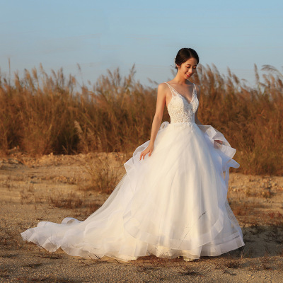 廠家直銷跨境亞馬遜新款新娘婚紗宴會結婚晚禮服外貿公主婚慶婚紗