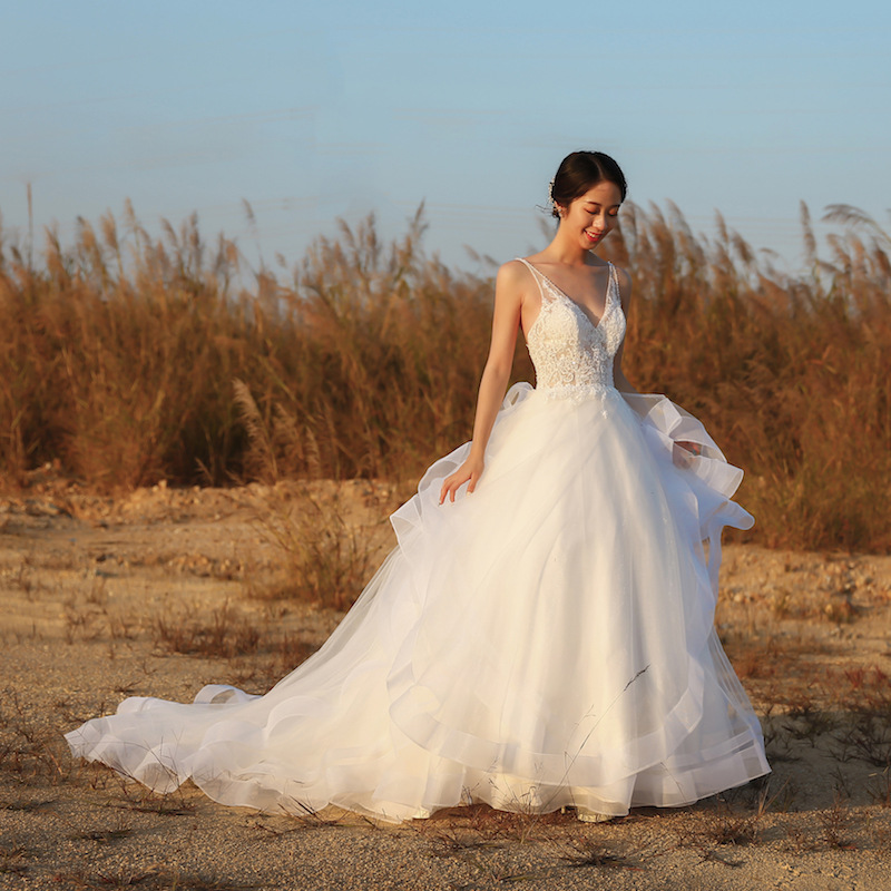 廠家直銷跨境亞馬遜新款新娘婚紗宴會結婚晚禮服外貿公主婚慶婚紗