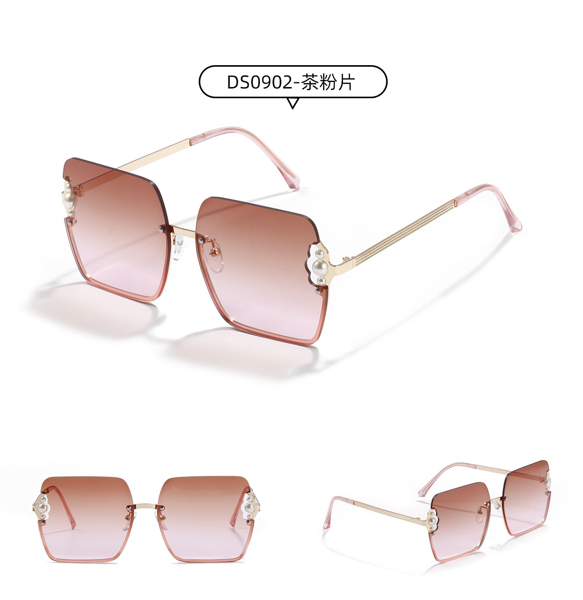 Square Pearl Metal Sunglasses Half Frame Retro Sunglasses Wholesale display picture 3