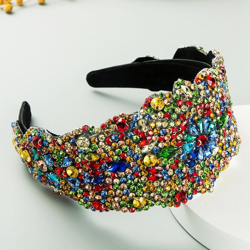 New Super Exaggerated Starry Colorful Rhinestone Wide-brimmed Headband Women's Luxury Fabric Headwear display picture 4