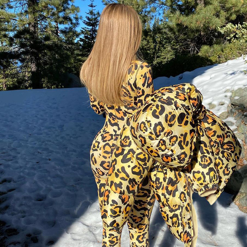 Fashion leopard print high neck zip jumpsuit NSHLJ47573