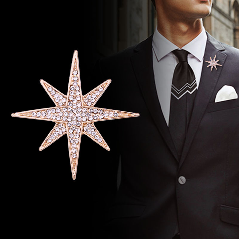 Europe and the United States full of eight-pointed star brooch men's high-end temperament star pin female outside Cardigan corsage factory outlet