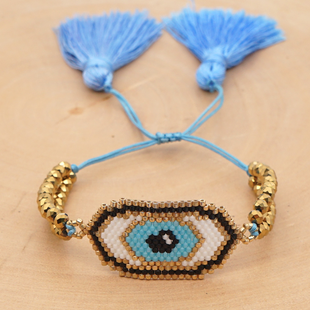 Fashion Ethnic Style Antique Rice Beads Hand-woven Demon Eye Bracelet For Women display picture 12