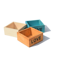 微景观复古木质多肉植物盒收纳盒love多肉木盒花盆正方形种植盆