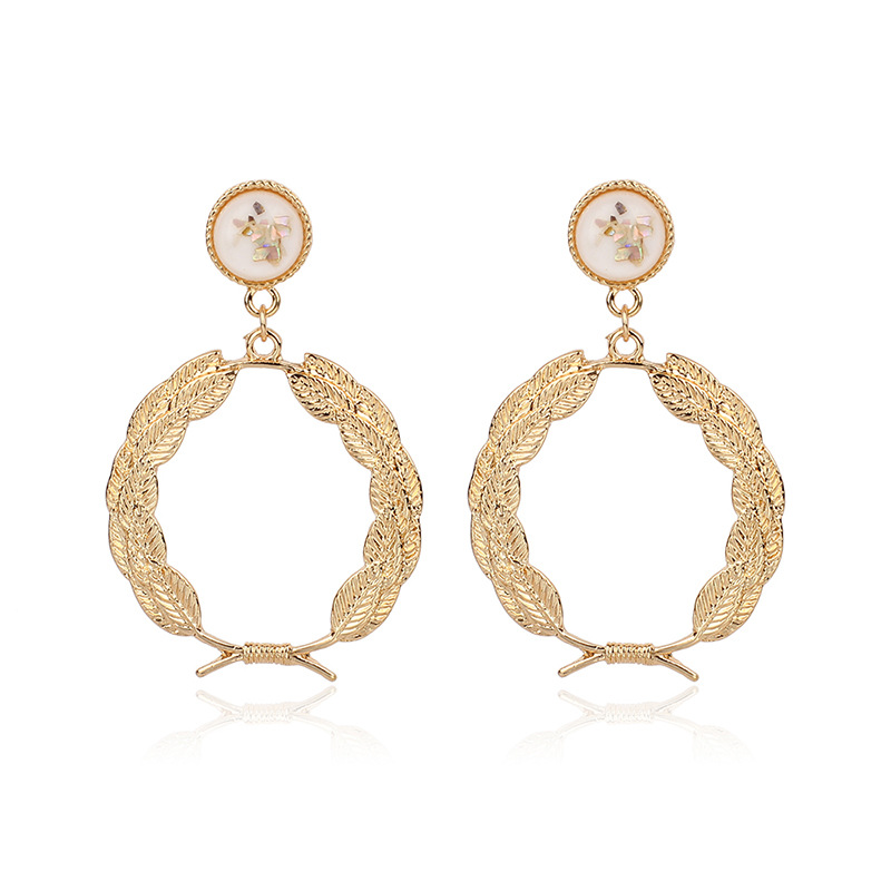 13g Weight Earrings, Ear Studs Classification Wedding, Travel Occasion Alloy Material Women'S Gender Gold Color Korea Cute Fashion Round Wreath Geometric Alloy Women's Earrings Nihaojewlery 5