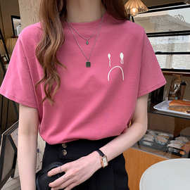 短袖t恤女2022夏季新款韩版学生印花圆领上衣宽松半袖体恤打底衫