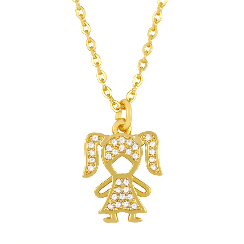 creative micro-inlaid zircon boy and girl pendant necklace wholesale