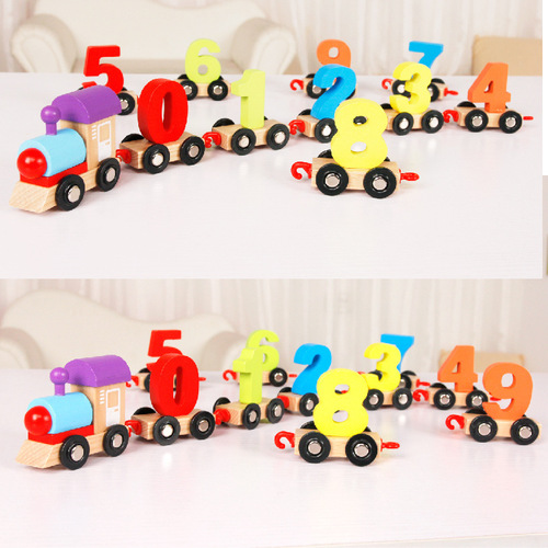 Factory direct sales children's wooden digital train assembly combination early education wooden pulling intellectual building blocks toy car