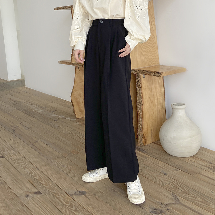 2020秋季宽松小个子心机高腰西装裤女韩版直筒坠感休闲裤一件代发|ms