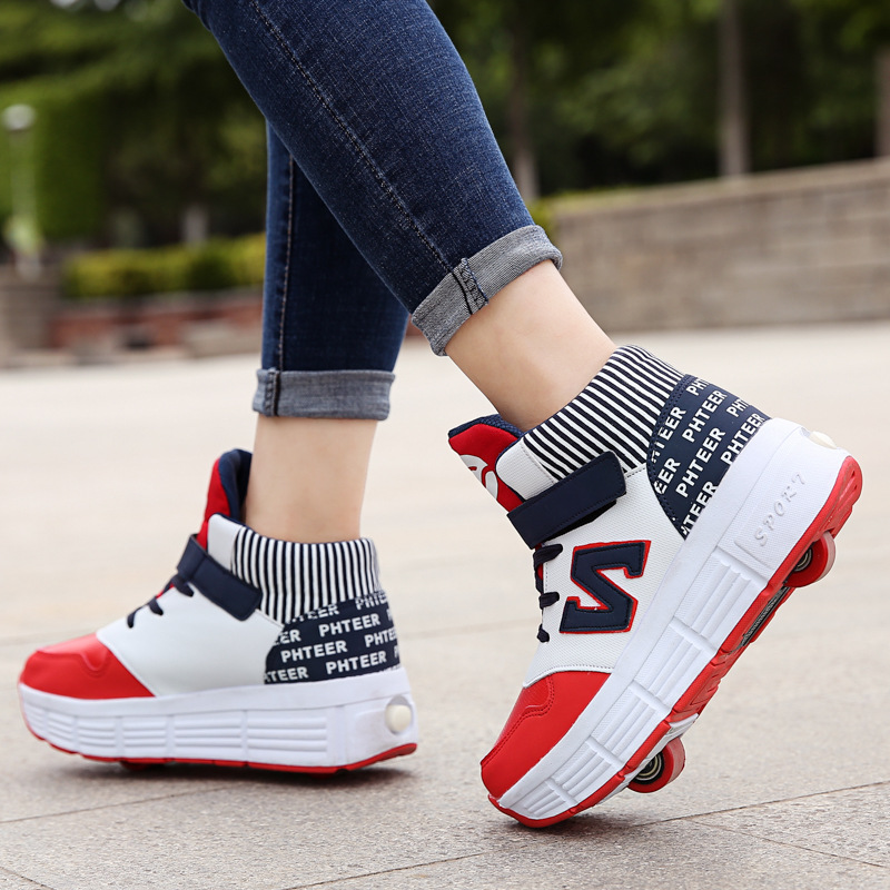 跨境专供双轮暴走鞋儿童学生滑轮鞋男童女童溜冰鞋变形轮子鞋代发|ms