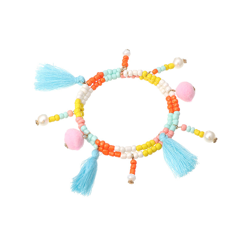 Fashion Bohemian Style Color Rice Bead Wild Tassel Alloy Pendant Bracelet For Women display picture 7