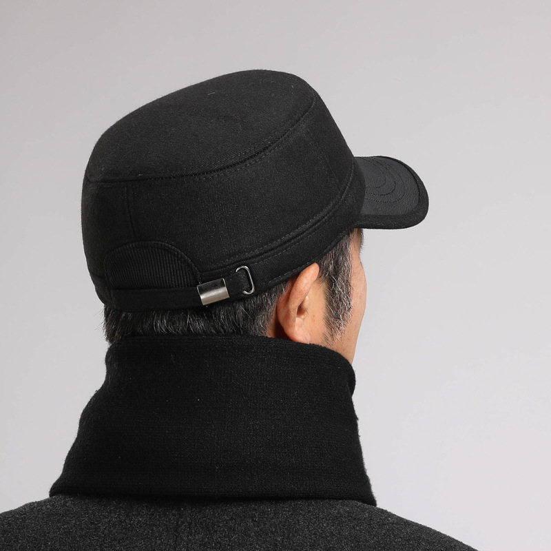 Cappelli da uomo di mezza età in inverno, papà piatto con protezione per le orecchie, anziani per il calore autunnale e invernale, nonno vecchio_voghion.com