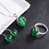 Accessory jade, retro set, ring, pendant, European style, 3 piece set