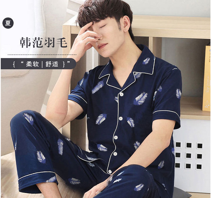 Xiangerma pijamas verano de los hombres 100% algodón pantalones de manga corta cardigan delgada juventud primavera y verano casual más tamaño