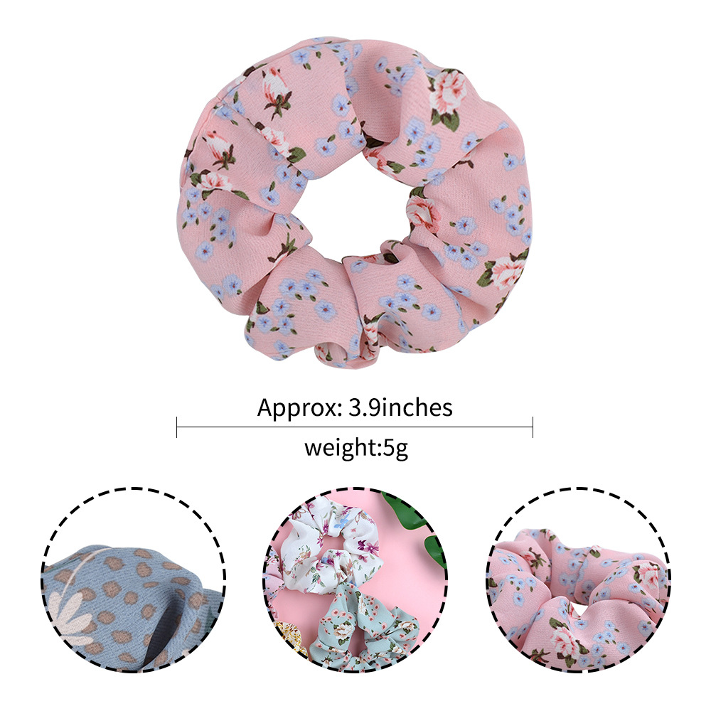 New Fashion Simple Cute Pastoral Style Floral Chiffon Hair Scrunchies Set display picture 3