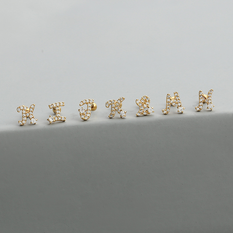 Fashion Letter Copper Ear Studs Inlay Zircon Copper Earrings 1 Piece