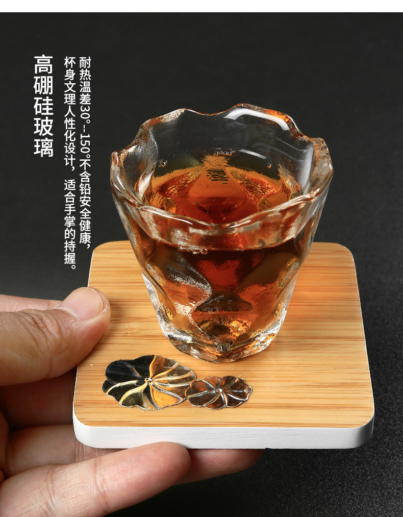 Estilo japonés hecho a mano patrón de martillo de vidrio pequeña taza de té engrosada resistente al calor taza de té transparente Master Cup Kung Fu taza individual