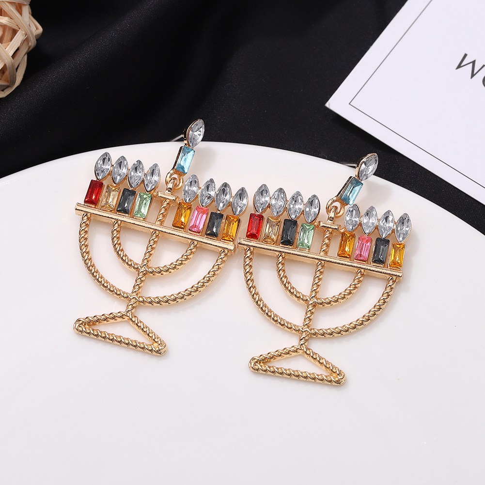 Christmas Series Colorful Diamond Candlestick Earrings display picture 5