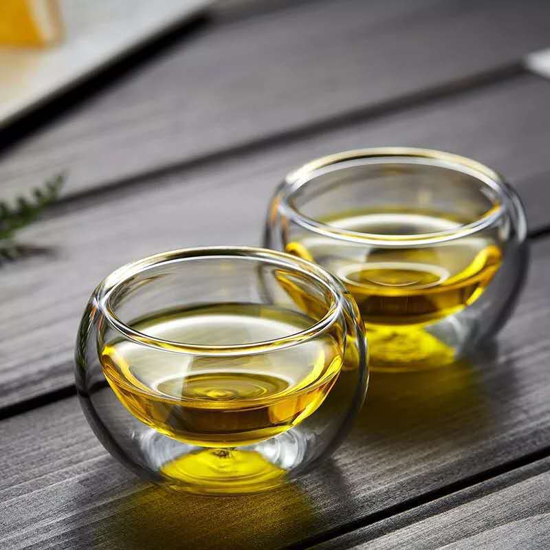 Taza de té de vidrio de doble capa aislada pequeña taza de té de hogar mini con mango Mark Taza de tamaño pequeño taza de té pequeña