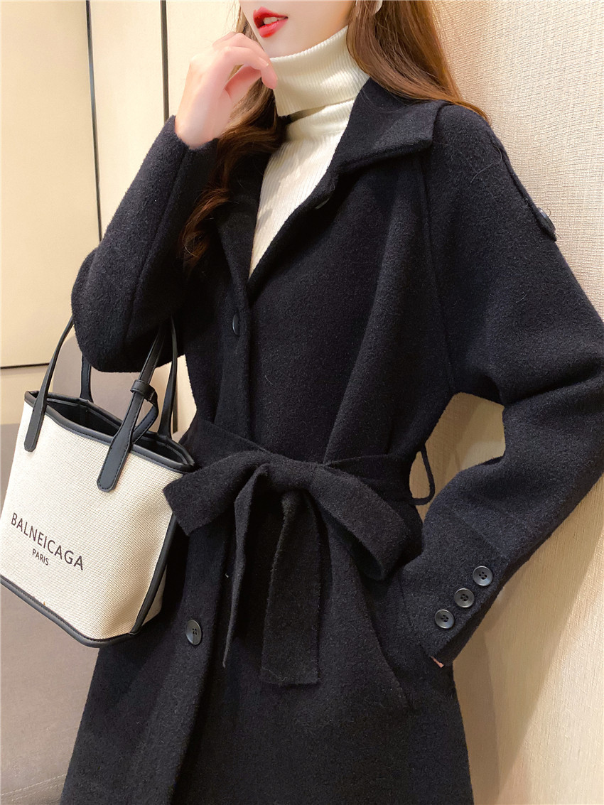 2020秋冬季新款长款腰带外套女双面尼针织长款时尚气质大衣女装|ms