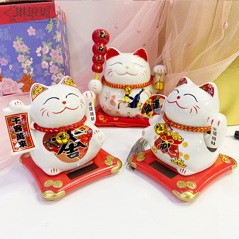 Apertura regalo gato afortunado solar escritorio decoración azúcar calabaza alcancía flor caja de regalo decoración porcelana festivo