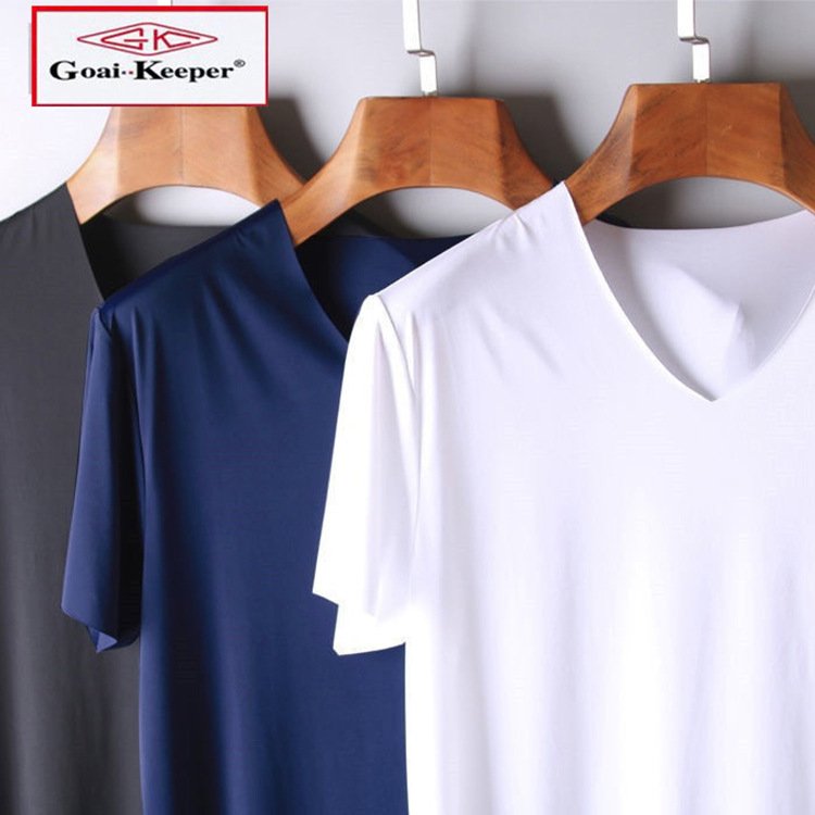 廠家直銷夏季男無痕V領冰絲短袖 運動速幹青年潮流半袖體恤打底衫