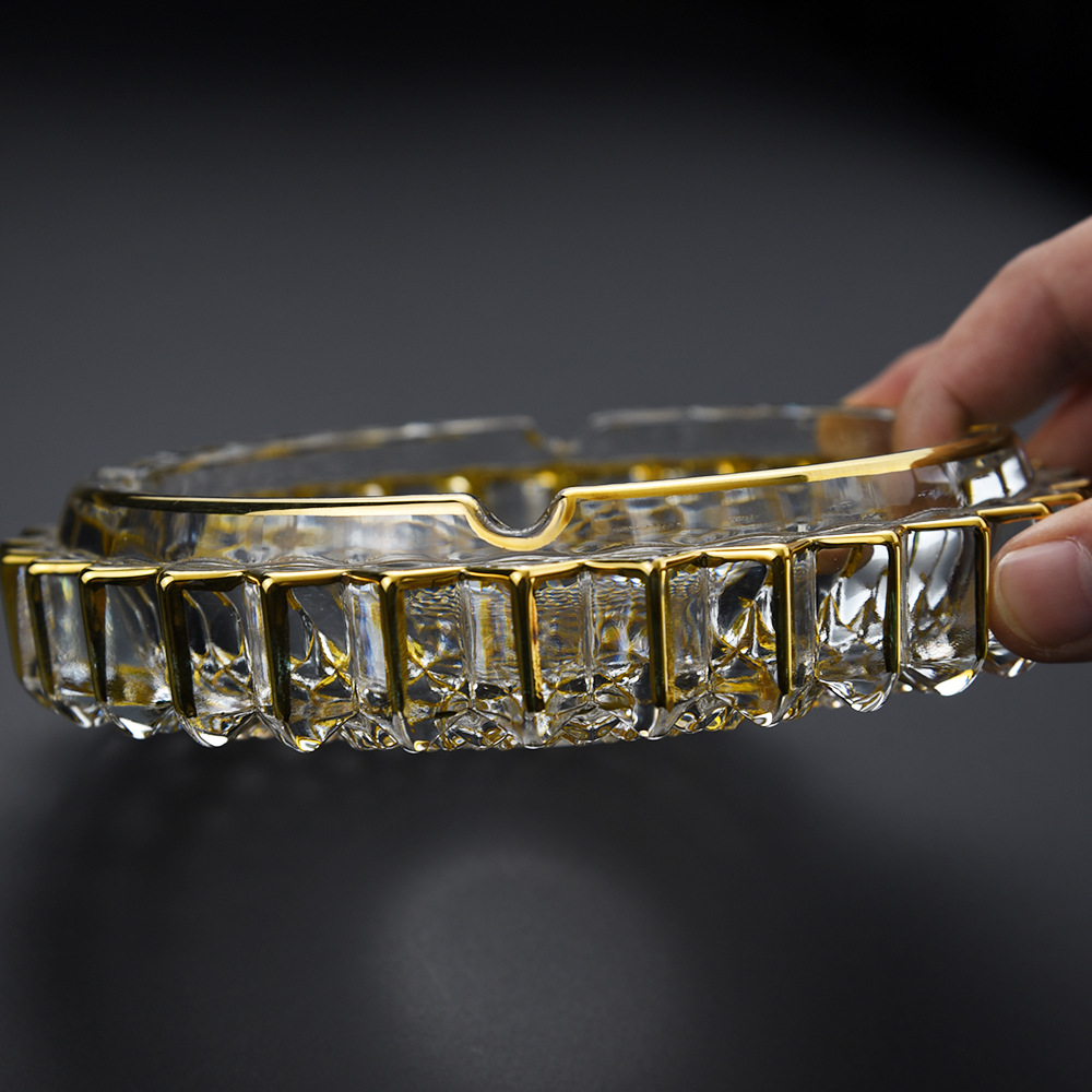 复古描金轻奢水晶玻璃烟灰缸 办公室酒店烟碟 创意茶几装饰品摆件