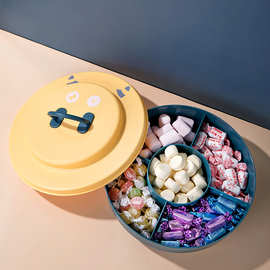 大容量创意过年干果盘家用客厅水果盘分格带盖糖果盒塑料瓜子盘