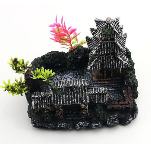 Creative fish tank landscaping, pagoda landscaping, fish and shrimp shelter, hermit crab reptile box, courtyard house, tree house