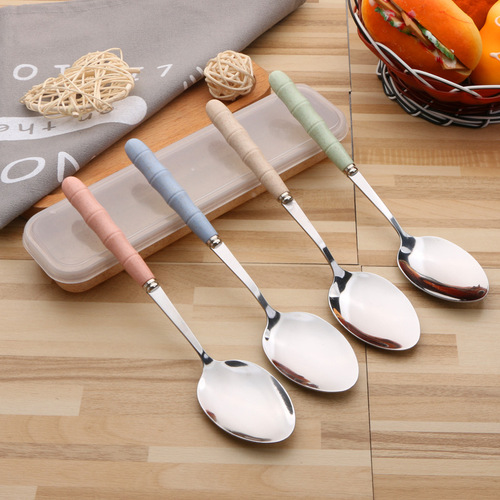 New stainless steel tableware set wheat straw bamboo spoon fork chopsticks student portable tableware three-piece set