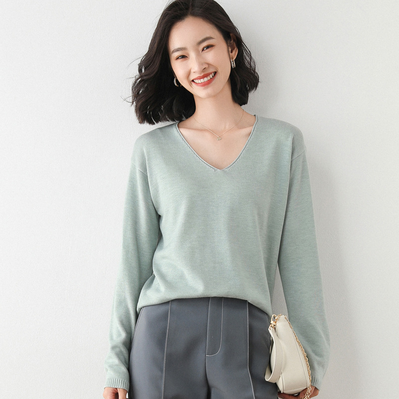 Large size long sleeve sweater women's autumn 2021 New loose V-neck base sweater women's top a generation of hair