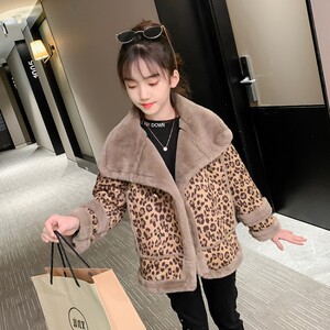 女童2020冬款开衫羊羔毛儿童短款豹纹加厚大兔毛冬季皮毛一体外套