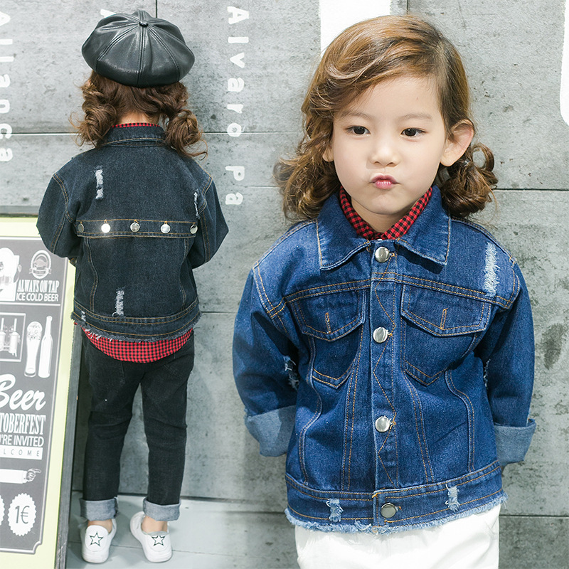 Children's clothing 2019 spring and autumn new pattern Boy girl cowboy jacket Korean Edition CUHK Button Jeans coat