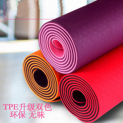 Cross border dual color tpe Yoga Mat 6mm lengthen Bodybuilding Cushion environmental protection tasteless fold non-slip Customized yoga mat