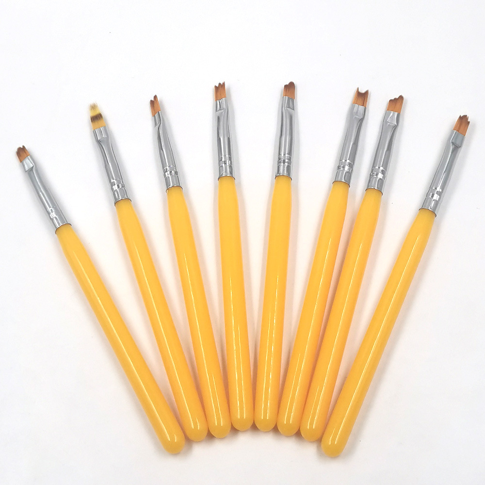 厂家批发绘尔佳纯色调八支套装异形毛头美甲笔彩绘笔光疗笔画花笔|ms