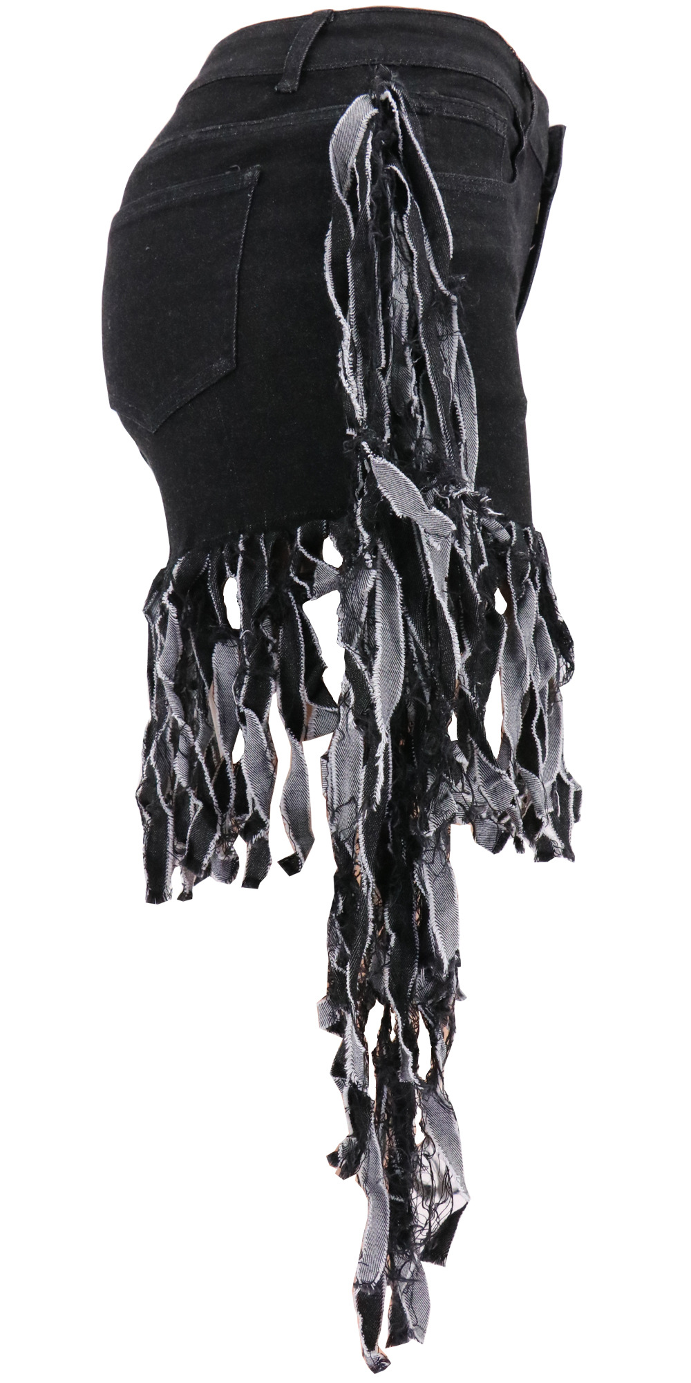 2021 Summer High Elastic Low Waist Side Bone Foot Length of Top Tassel Women Denim Shorts in Shorts