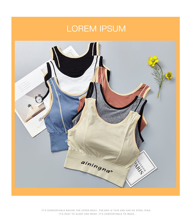 New English letter contrasting color long version thickened, with a beautiful chest, back wrap, seamless chest, tapering abdomen, wide shoulder straps, and outerwear underwear for women detail image 13
