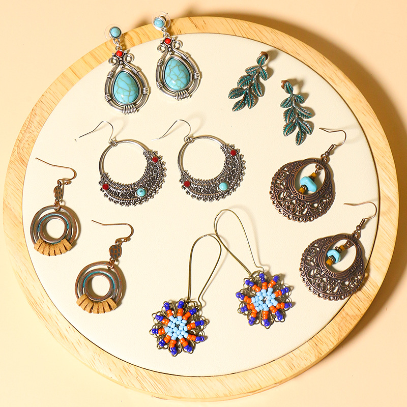 14g Weight Drop Earrings Classification 1 Pair Quantity 1 Pair Bohemian Round Alloy Irregular Tassel Carving Women's Drop Earrings