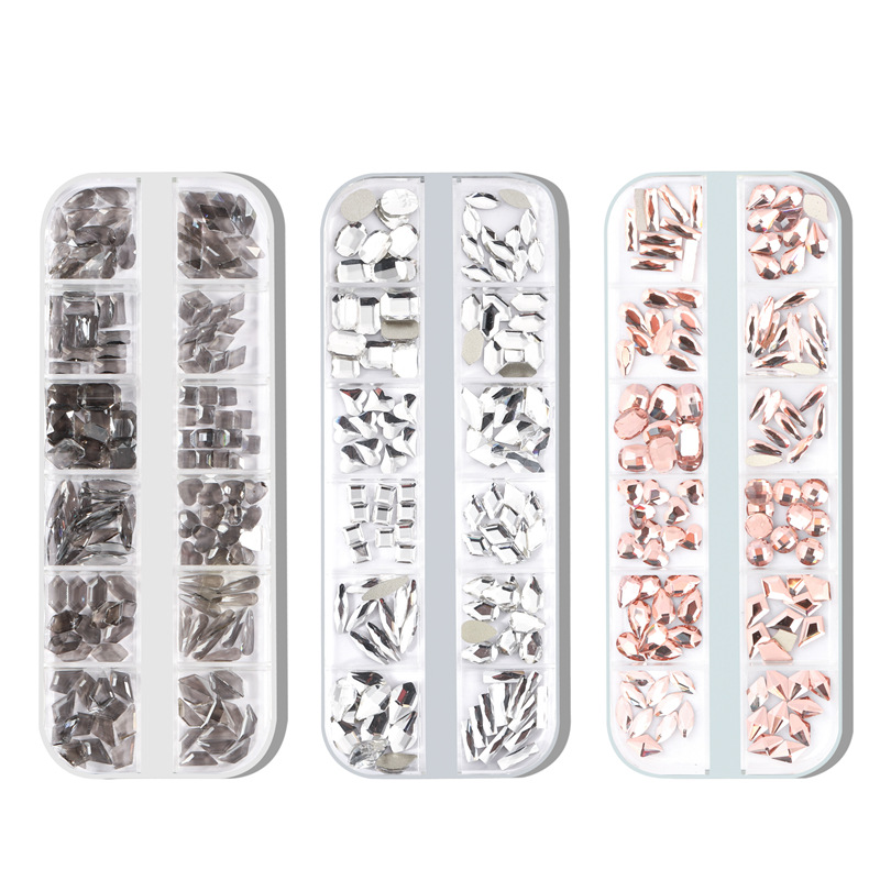 Transfronterizo nuevo Diamante de uñas DIY caja larga de uñas plana de forma especial de diamante color mágico AB Moonlight diamante joyería de uñas