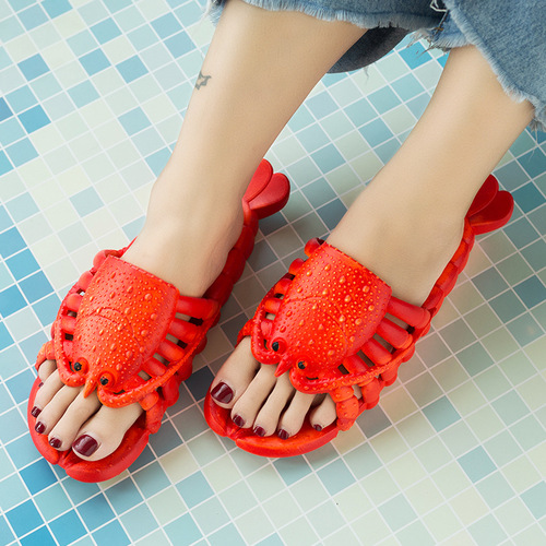 Summer sandals for men and women, parent-child children, cartoon lobster slippers, funny crayfish beach slippers