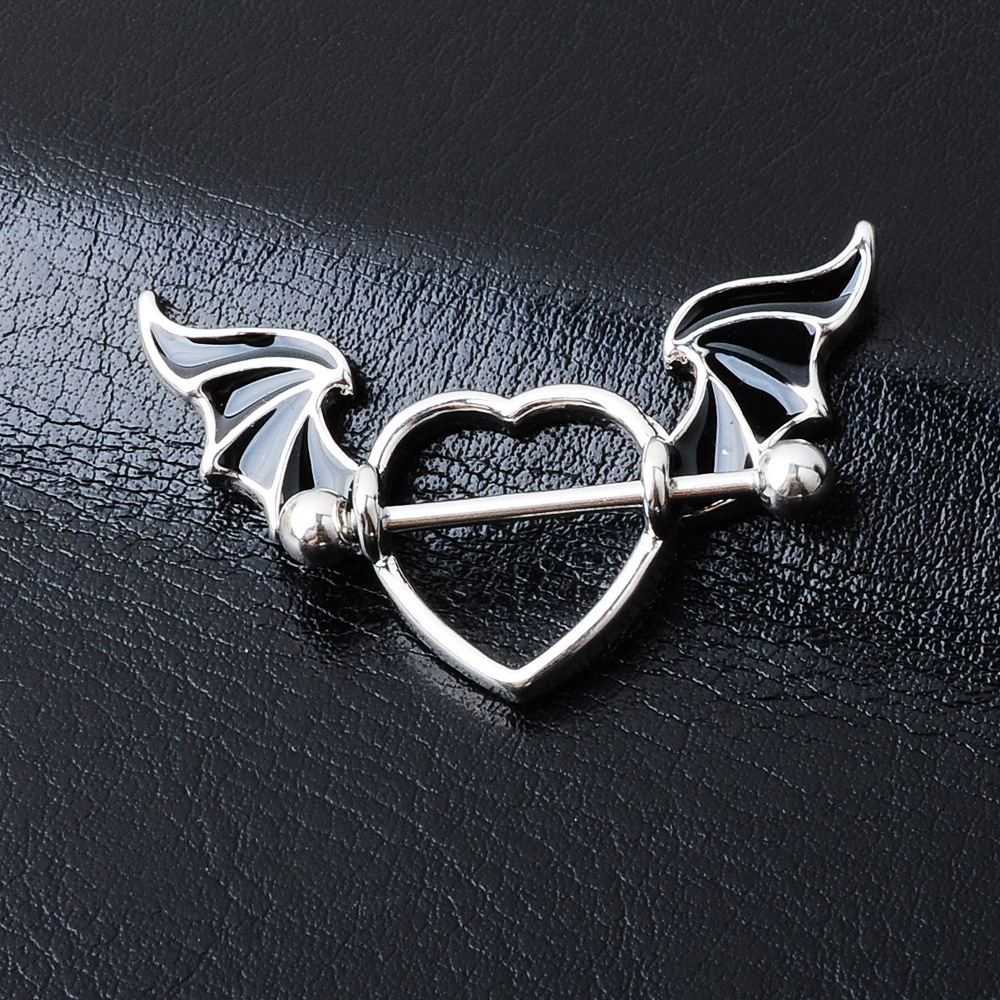 Fashion Piercing Jewelry Heart-shaped Wings Titanium Steel Breast Ring display picture 3