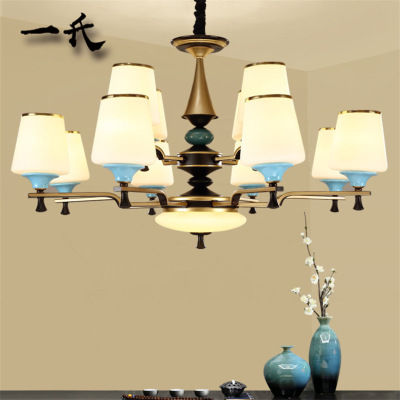 陶瓷吊灯新中式中国风餐厅铁艺美式欧式卧室灯具LED创意铜灯一氏